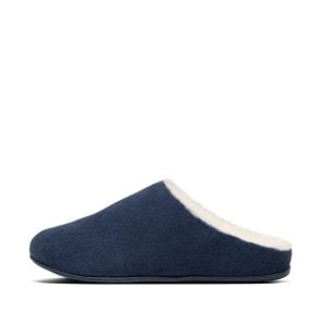 FitFlop Chrissie Shearling Midnight Navy suede sheep skin slip in slippers