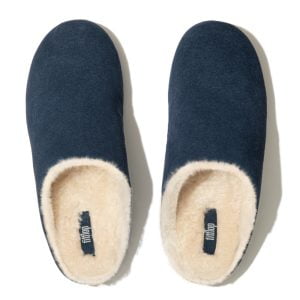 FitFlop Chrissie Shearling Midnight Navy suede sheep skin slip in slippers