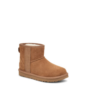 UGG Classic Mini Side Logo Chestnut suede and sheep’s wool boots