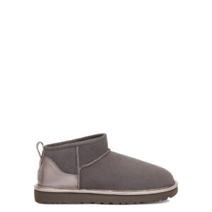 UGG Classic Mini Shine Charcoal leather and sheep’s wool boots