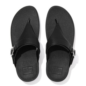 Lulu Adjustable Leather All Black toe post sandal