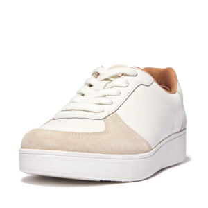 FitFlop Rally Leather Suede Sneaker in Urban White and Paris Grey