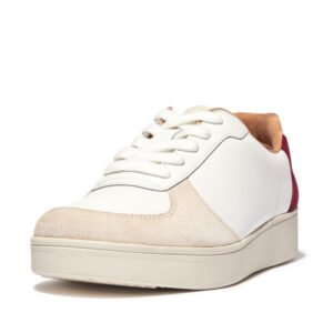FitFlop Rally Leather Suede Sneaker in Urban White and Rich Red