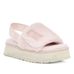 UGG Maxi Slide Logo Pink Scallop fluffy sandals
