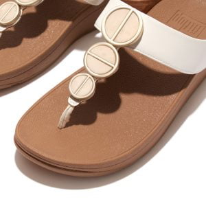 Fitflop Halo Metallic Trim Cream toe post sandal