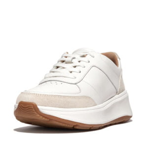 FitFlop F-Mode Leather Suede Platform Sneakers in Urban White