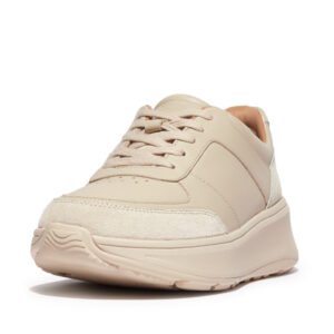 FitFlop F-Mode leather suede Platform sneakers in Sand dollar colour