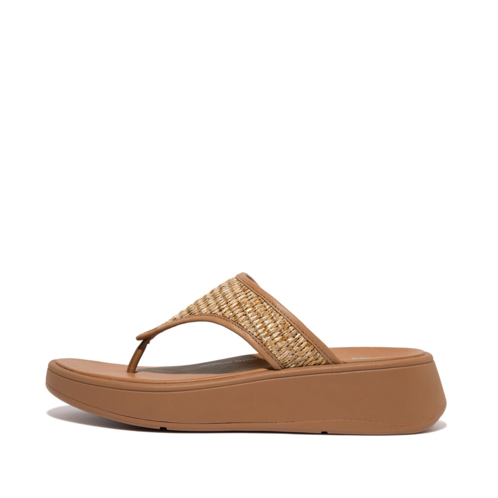 FitFlop F-Mode Woven Latte Tan and Ivory platform toe post Sandal ...